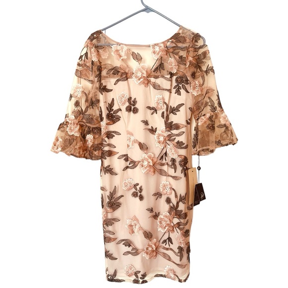 ADRIANNA PEPELL FLORAL EMBROIDERED BELL SLEEVE SHEATH DRESS - Picture 6 of 8